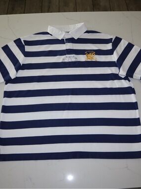 Polo Ralph Lauren Rare Vintage Navy & White Striped Polo Gold Embroidered Crest